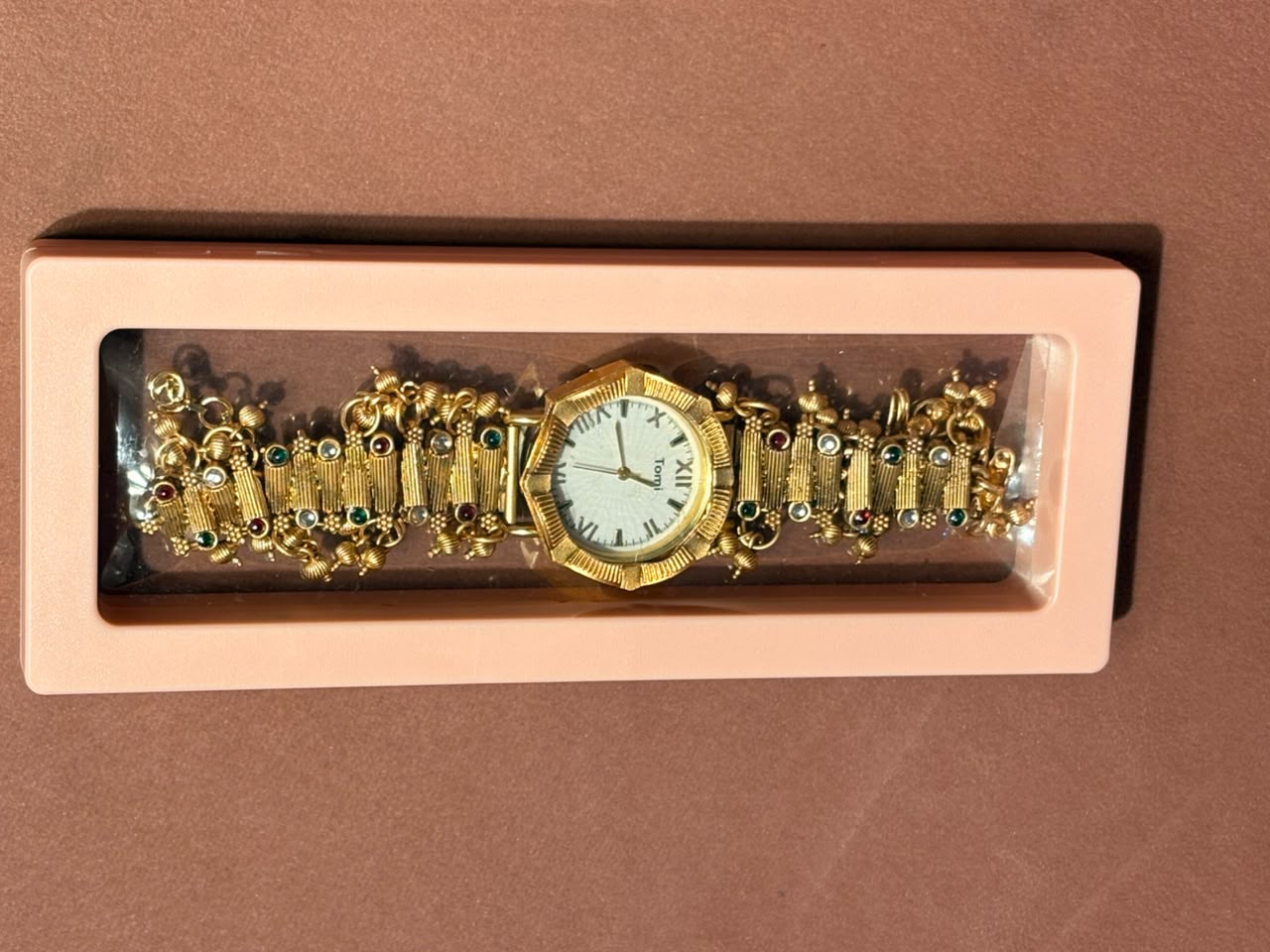 Gold-Tone Embellished Bracelet Watch
