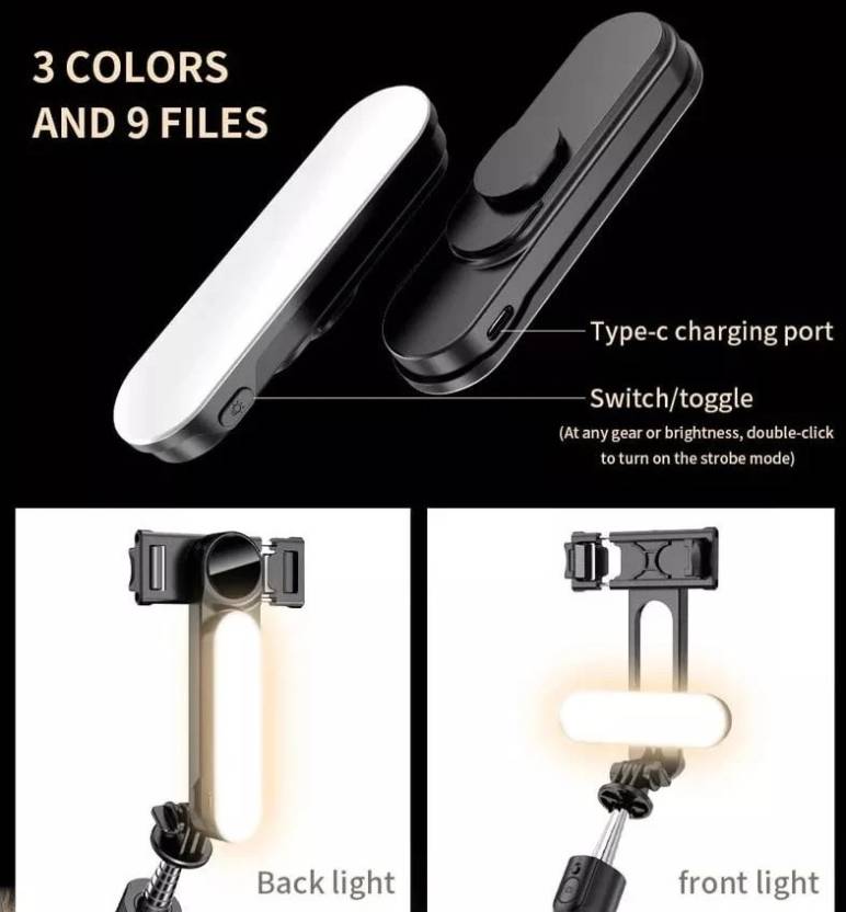 L15 Selfie Stick With Mini Tripod with Fill Light with Wireless Bluetooth Remote Shutter Bluetooth Selfie Stick (Black, Remote Included)