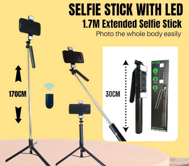 Tripod LED R16/R16S/R16D Selfie Stick LED With Grip Handle
