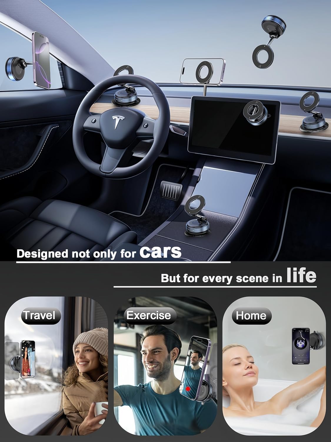 360° Magnetic Vacuum Car Phone Holder – Strong Grip, Hands-Free Mount (Black)