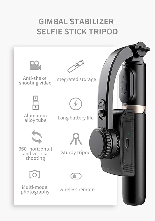 Q08 Gimbal Stabilizer for Smartphone with Extendable Bluetooth Selfie Stick and Tripod