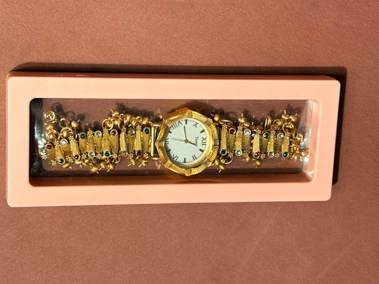 Gold-Tone Embellished Bracelet Watch