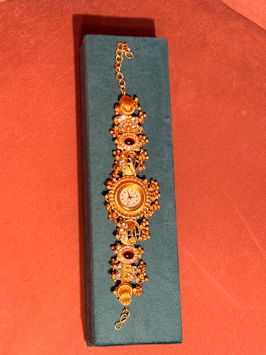 Gold-Tone Ornate Bracelet Watch